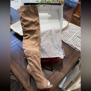 Thigh high suede heeled boots, size 7.5